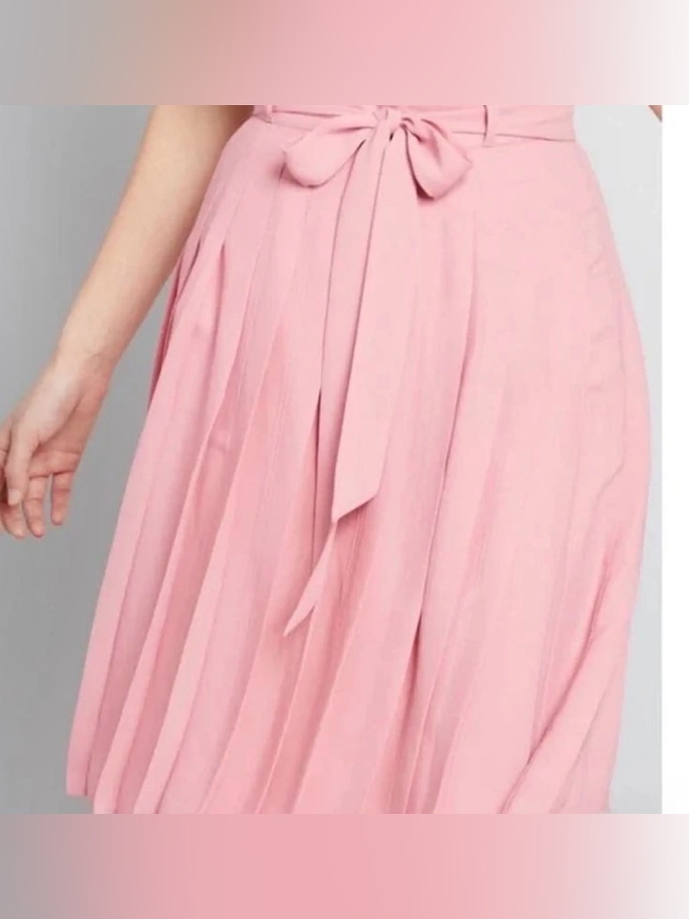 ModCloth Pleated Midi Skirt Pink Chiffon Tie Waist Feminine Classic Size 1X NEW